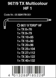 967/9 TX Multicolour Holding Function L-Key Set of 9 (TX8-TX40)