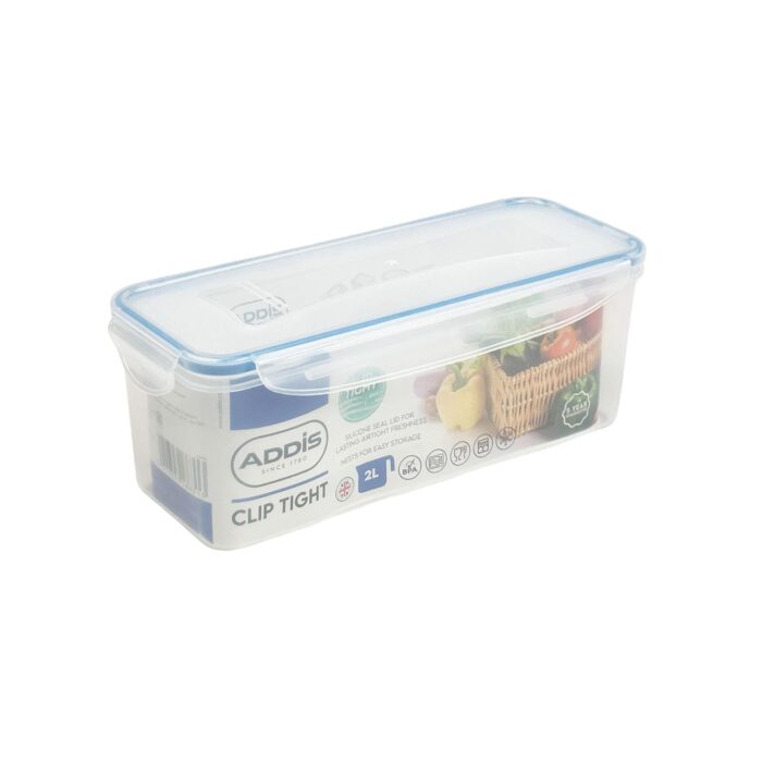 addis-clip-tight-food-storage-container-2-litre-narrow-rectangle-airtight.jpg Addis Clip Tight Food Storage Container 2 Litre Narrow Rectangle Airtight Silicone Seal Containers Bpa Free Easy Locking Lid Clips