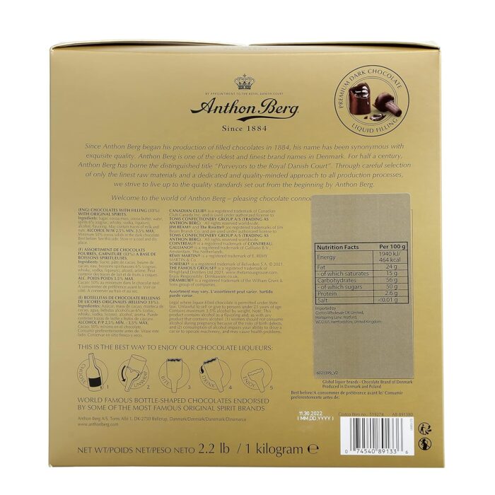 Anthon Berg - Chocolate Liqueurs - Famous Liqueur Brands - 64 bottles 1000g - With a Delicious Liquid Filling Anthon Berg - Chocolate Liqueurs - Famous Liqueur Brands - 64 bottles 1000g - With a Delicious Liquid Filling