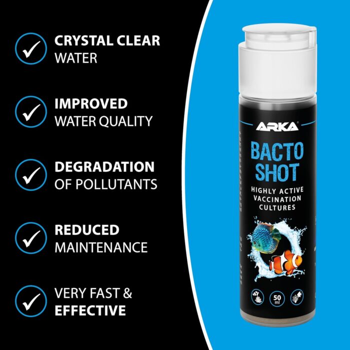 Aquarium bacteria shot 50 ml – clears cloudy water in 24 h – reduces ammonia & nitrite – biological live filter bacteria – ideal for new tanks & water changes – ARKA Bacto-Shot Aquarium bacteria shot 50 ml – clears cloudy water in 24 h – reduces ammonia & nitrite – biological live filter bacteria – ideal for new tanks & water changes – ARKA Bacto-Shot