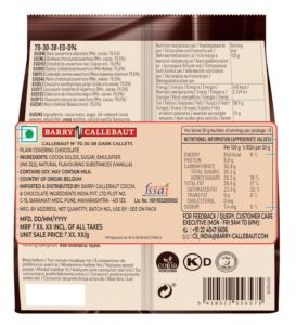 Callebaut Dark Chocolate Drops 70% 400g Bag