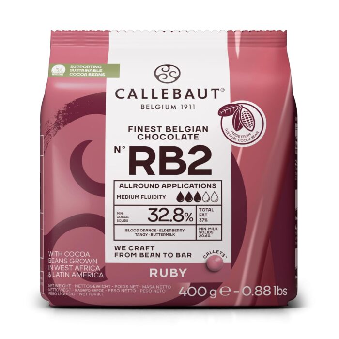 Callebaut RB2 Finest Belgian Ruby Chocolate Couverture Callets 32.8% 400g Callebaut RB2 Finest Belgian Ruby Chocolate Couverture Callets 32.8% 400g