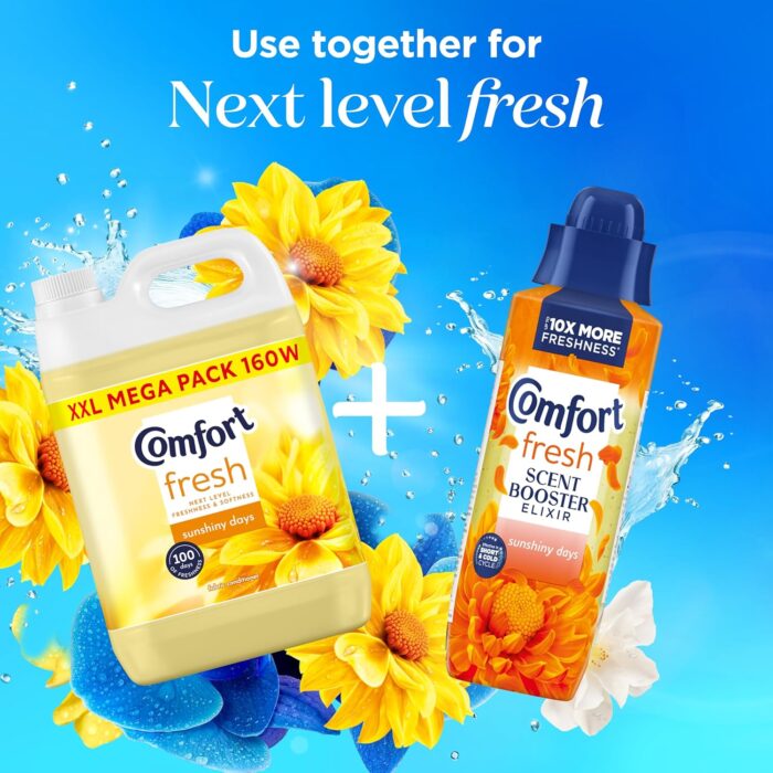 Comfort Fresh Sunshiny Days Fabric Conditioner Softener with Motion-Activated Fragrance Technology 100 Days of Freshness 160 washes (4.8 L) Comfort Fresh Sunshiny Days Fabric Conditioner Softener with Motion-Activated Fragrance Technology 100 Days of Freshness 160 washes (4.8 L)