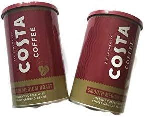 Costa Coffee Smooth Medium Roast Instant Coffee with Finely Ground Beans 2 Tin Bundle