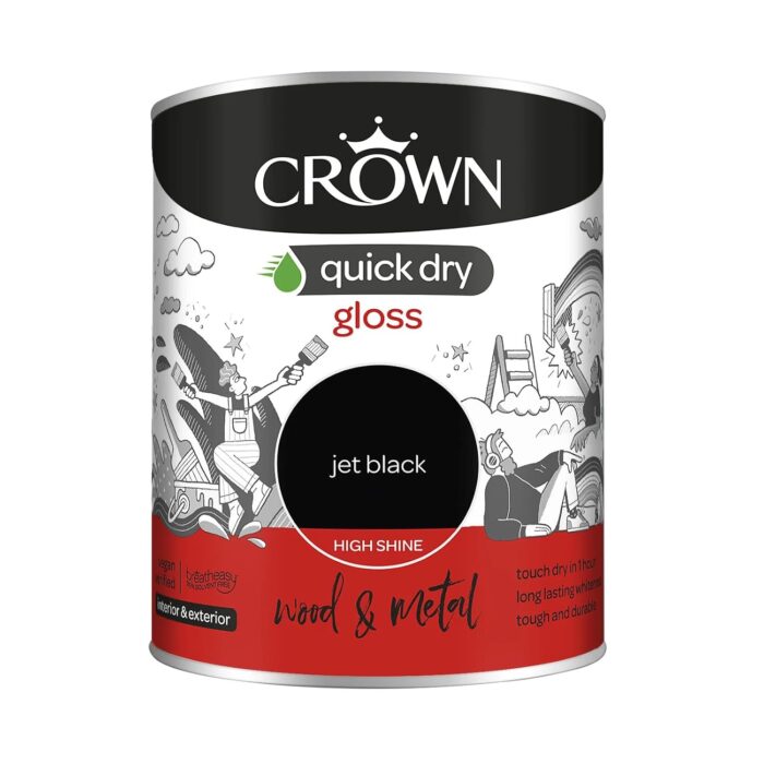 Crown Quick Dry Gloss Paint Jet Black 750ml