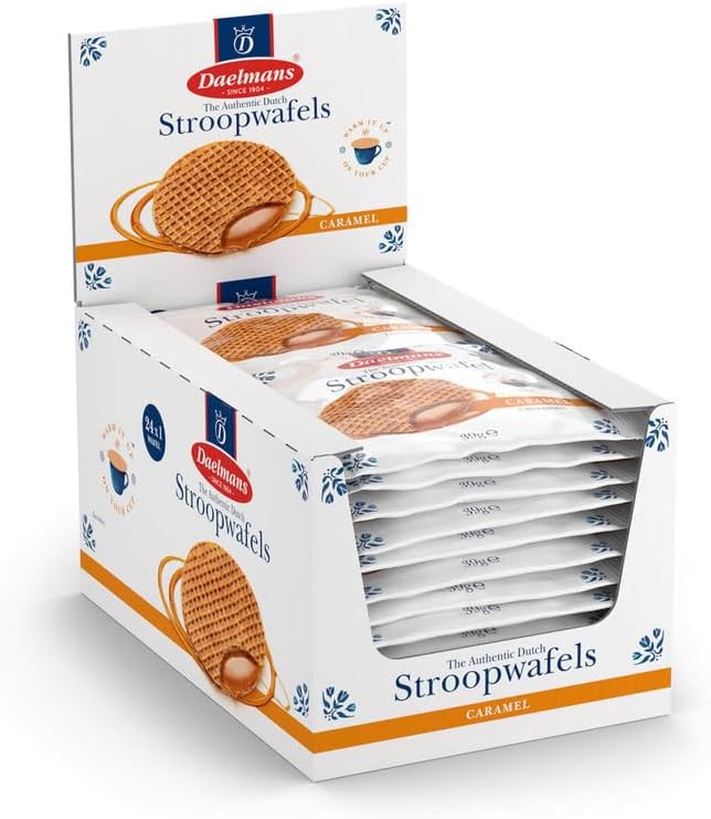 Daelmans Stroopwafels - Caramel Waffles – 39 g x 24 (Single Pack) in a Box - Authentic Dutch Caramel Waffle - Stroopwaffles Daelmans Stroopwafels - Caramel Waffles – 39 g x 24 (Single Pack) in a Box - Authentic Dutch Caramel Waffle - Stroopwaffles