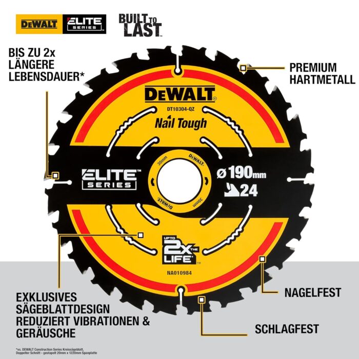 DEWALT DT10304-QZ 190mm x 30mm 24T Extreme Framing Circular Saw Blade – Corded Use