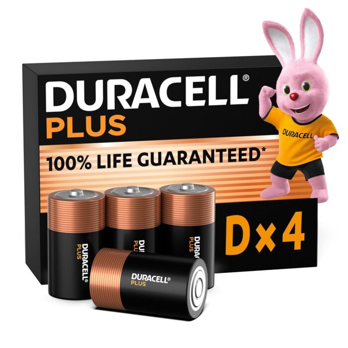 Duracell Plus D Batteries (4 Pack) - Alkaline 1.5V - 100% Life Guaranteed - Reliability For Everyday Devices - 0% Plastic Packaging - 10-Year Storage - LR20 MN1300 Duracell Plus D Batteries (4 Pack) - Alkaline 1.5V - 100% Life Guaranteed - Reliability For Everyday Devices - 0% Plastic Packaging - 10-Year Storage - LR20 MN1300