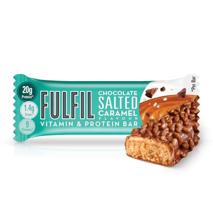 FULFIL Vitamin and Protein Bars (15 x 55 g Bars) — Chocolate Salted Caramel Flavour — 20 g High Protein; 9 Vitamins; Low Sugar