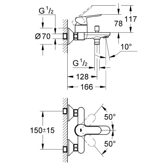 GROHE Bauedge Single-Lever Bath/Shower Mixer 1/2" Chrome 23334000 GROHE Bauedge Single-Lever Bath/Shower Mixer 1/2" Chrome 23334000