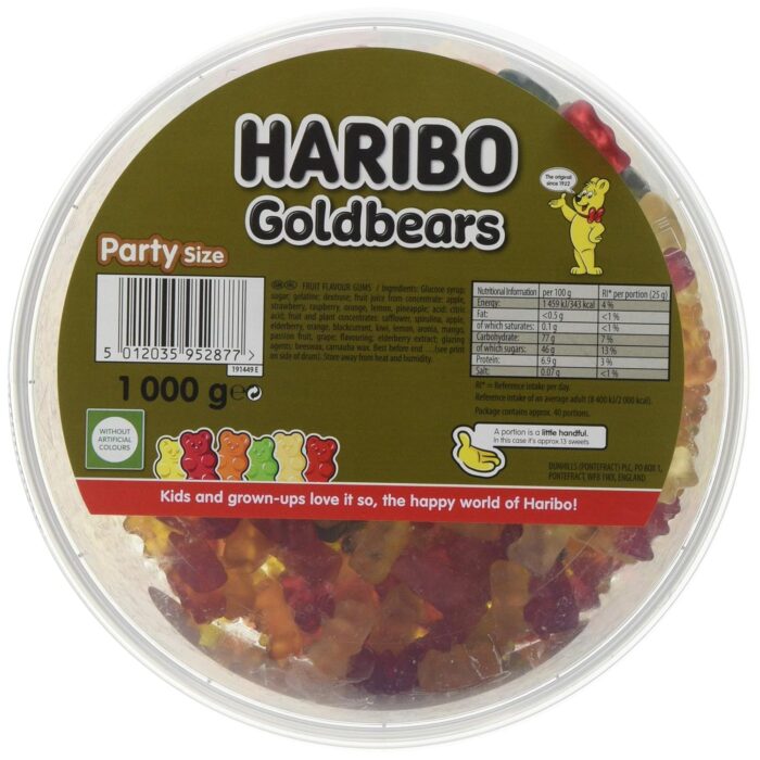 Haribo Gold Gummy Bear 1kg sweets party tub