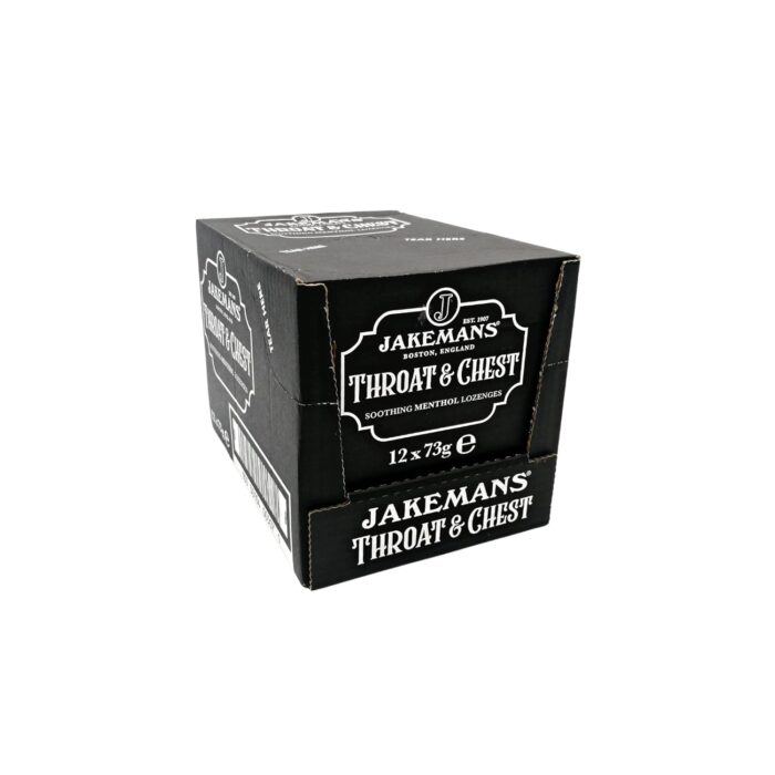 Jakemans Throat & Chest 73g - Pack of 12 - Soothing Menthol Lozenges - Suitable for Vegetarians