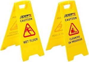 Janit-X Caution Wet Floor & Cleaning In Progress Yellow Warning A-Frame 63cm x 30cm (2)
