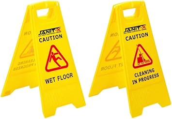 Janit-X Caution Wet Floor & Cleaning In Progress Yellow Warning A-Frame 63cm x 30cm (2) Janit-X Caution Wet Floor & Cleaning In Progress Yellow Warning A-Frame 63cm x 30cm (2)