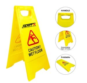 Janit-X Caution Wet Floor & Cleaning In Progress Yellow Warning A-Frame 63cm x 30cm (2)