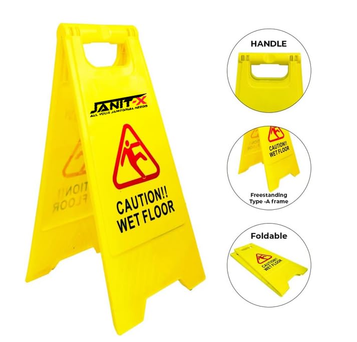 Janit-X Caution Wet Floor & Cleaning In Progress Yellow Warning A-Frame 63cm x 30cm (2) Janit-X Caution Wet Floor & Cleaning In Progress Yellow Warning A-Frame 63cm x 30cm (2)