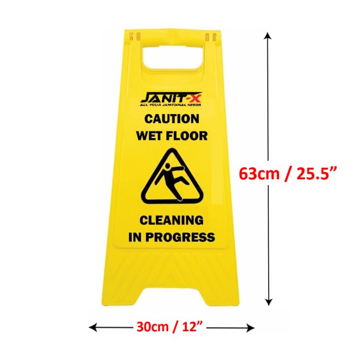 Janit-X Caution Wet Floor & Cleaning In Progress Yellow Warning A-Frame 63cm x 30cm (2) Janit-X Caution Wet Floor & Cleaning In Progress Yellow Warning A-Frame 63cm x 30cm (2)