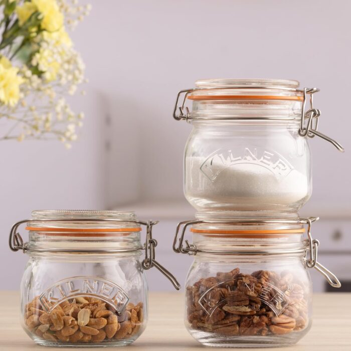 Kilner Set of 3 Round Clip Top Jars 0.5 Litre (3 x 500ml) Airtight Glass Storage Jars for Preserving Jams Dry Foods Reusable Kilner Set of 3 Round Clip Top Jars 0.5 Litre (3 x 500ml) Airtight Glass Storage Jars for Preserving Jams Dry Foods Reusable