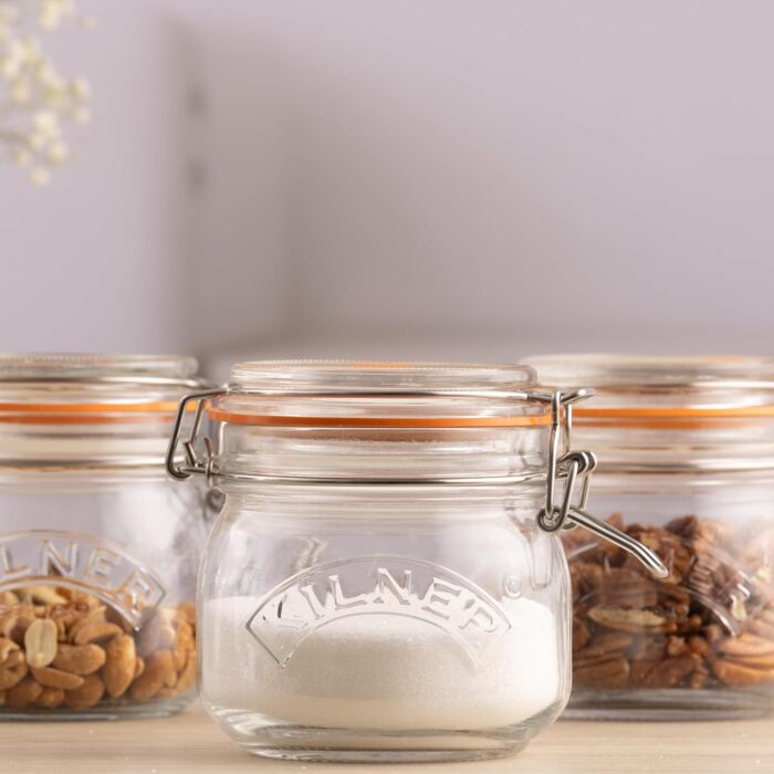 Kilner Set of 3 Round Clip Top Jars 0.5 Litre (3 x 500ml) Airtight Glass Storage Jars for Preserving Jams Dry Foods Reusable Kilner Set of 3 Round Clip Top Jars 0.5 Litre (3 x 500ml) Airtight Glass Storage Jars for Preserving Jams Dry Foods Reusable