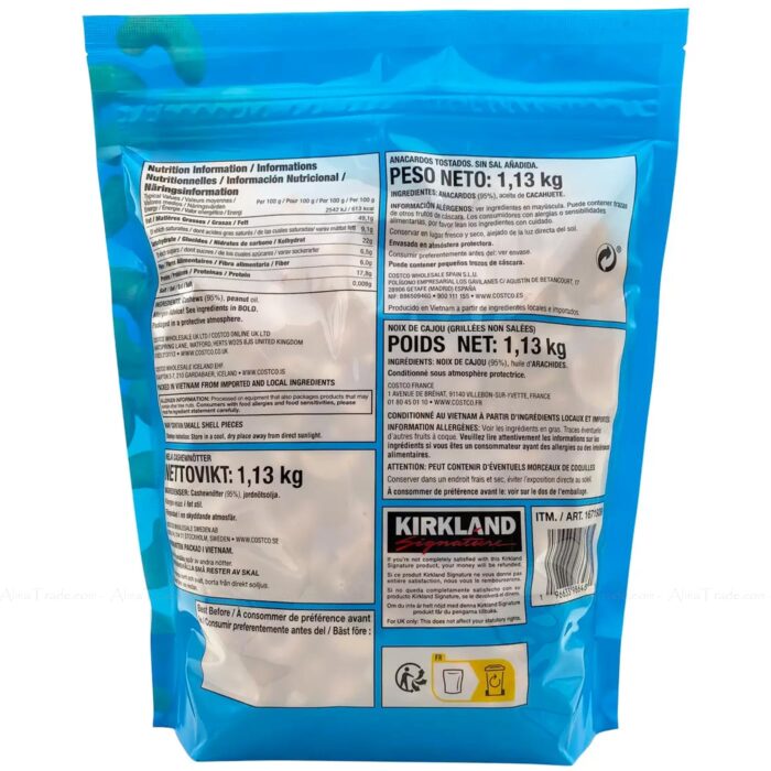 Kirkland Signature Fancy Whole Unsalted & Roasted Cashews Nuts Bag Pack 1.13kg Kirkland Signature Fancy Whole Unsalted & Roasted Cashews Nuts Bag Pack 1.13kg