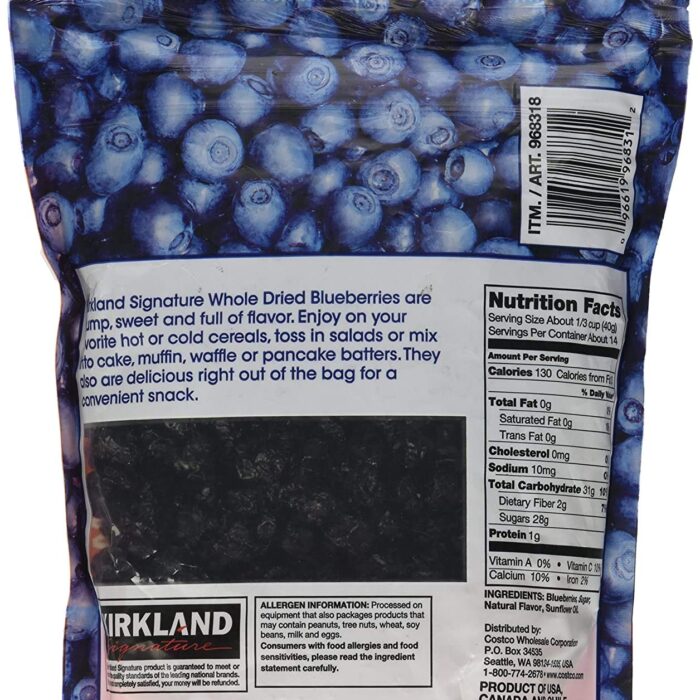Kirkland Signature Whole Dried Blueberries Sweet Plump Dry Fruit Pack of 567g Kirkland Signature Whole Dried Blueberries Sweet Plump Dry Fruit Pack of 567g