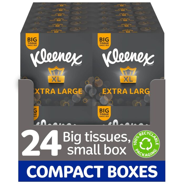 Kleenex Extra Large Facial Tissue in Compact Box - Pack of 2-100% Recyclable Packaging (88 Tissues Total) Kleenex Extra Large Facial Tissue in Compact Box - Pack of 2-100% Recyclable Packaging (88 Tissues Total)