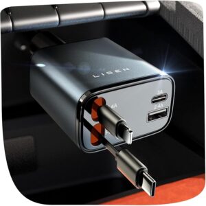 LISEN Retractable Car Phone Charger 84W Mens Gifts for Men Women Gadgets for Men Cigarette Lighter USB Charger Car Charger USB C Fast Charge Camping Essentials Car Accessories...