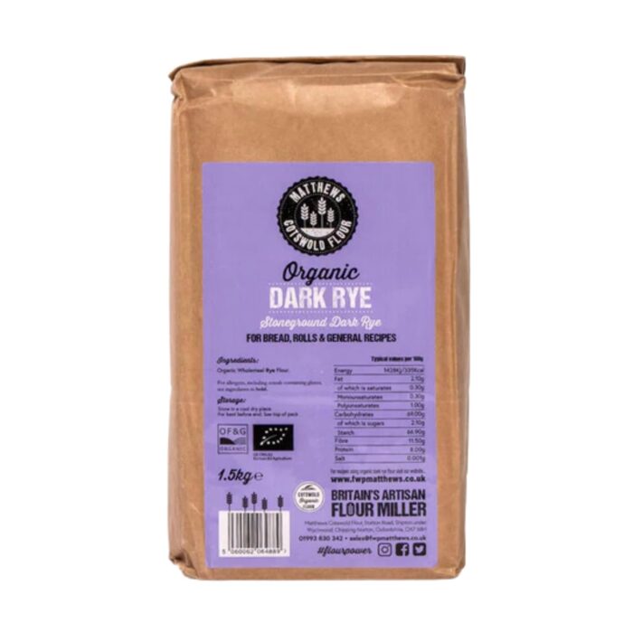 Matthews Cotswold Organic Stoneground Wholegrain Dark Rye Flour - 1.5kg Bag (Single Bag) Matthews Cotswold Organic Stoneground Wholegrain Dark Rye Flour - 1.5kg Bag (Single Bag)