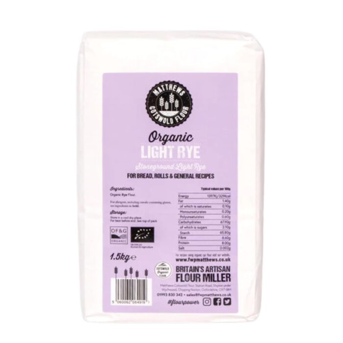 Matthews Cotswold Organic Traditionally Stoneground Light Rye Flour - 1.5kg Bag (Single Bag) Matthews Cotswold Organic Traditionally Stoneground Light Rye Flour - 1.5kg Bag (Single Bag)