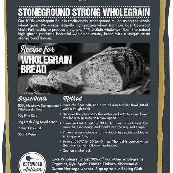 Matthews Cotswold Traditional Stoneground Strong Wholegrain Flour - 1.5kg Bag (Single Bag) Matthews Cotswold Traditional Stoneground Strong Wholegrain Flour - 1.5kg Bag (Single Bag)
