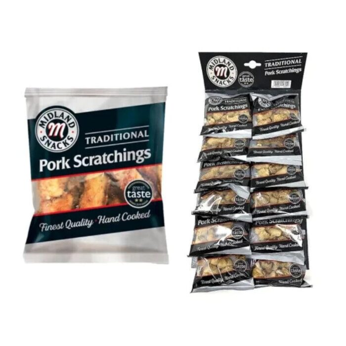 Midland Snacks Traditional Pork Scratchings 40g x Case of 12 Midland Snacks Traditional Pork Scratchings 40g x Case of 12