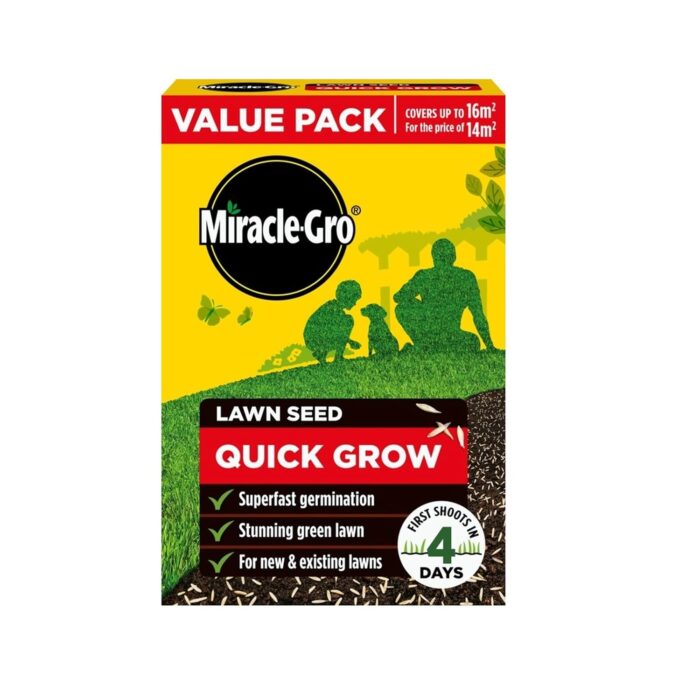 Miracle-Gro Quick Grow Lawn Seed 16m2 ryegrass fescues Fast Grass Seed 480g - Super Fast Germinating Lawn Seed - Rich Green Lawn - for existing and New lawns. Miracle-Gro Quick Grow Lawn Seed 16m2 ryegrass fescues Fast Grass Seed 480g - Super Fast Germinating Lawn Seed - Rich Green Lawn - for existing and New lawns.