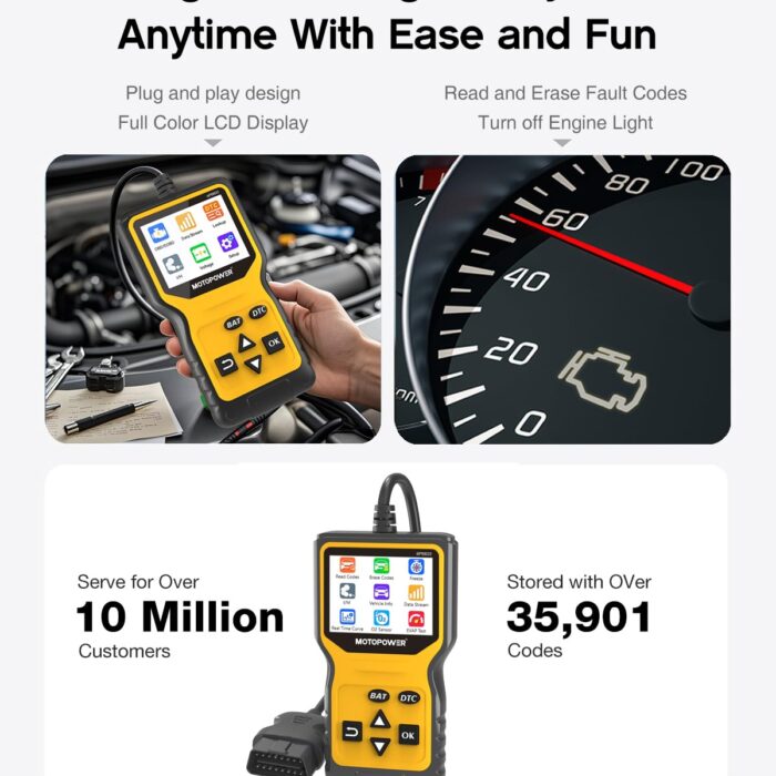 MOTOPOWER MP69033 Pro OBD2 Scanner Code Reader Check Engine Fault Light Diagnostic Scan Tool with Battery Tester