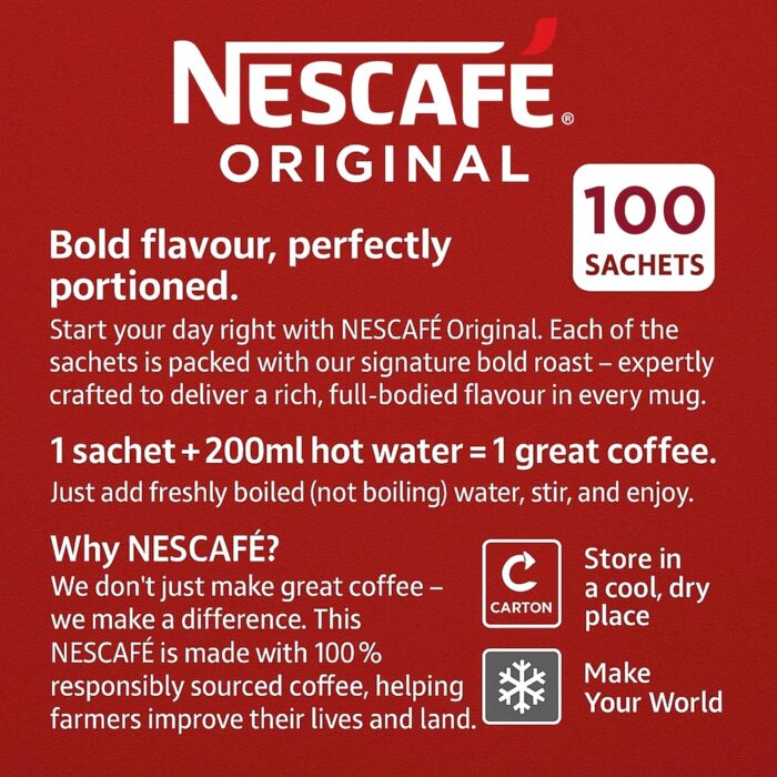 Nescafe Original Individual One Cup Instant Coffee Sachets x 100 1.2g Sticks Nescafe Original Individual One Cup Instant Coffee Sachets x 100 1.2g Sticks