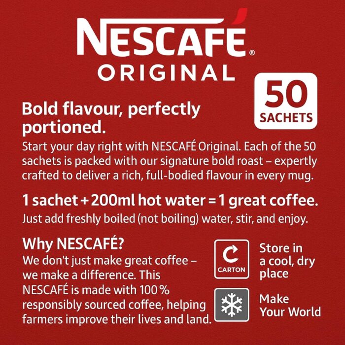 Nescafe Original Individual One Cup Instant Coffee Sachets x 50 1.2g Sticks