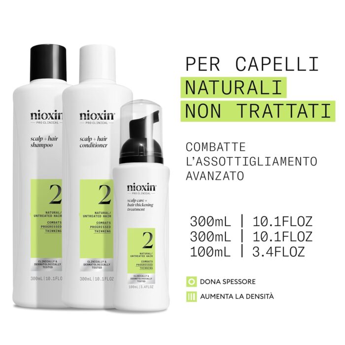 Nioxin Sistema 2 Kit Trifasico Shampoo 300ml Conditioner 300ml Treatment 100ml- kit assottigliamento avanzato Nioxin Sistema 2 Kit Trifasico Shampoo 300ml Conditioner 300ml Treatment 100ml- kit assottigliamento avanzato