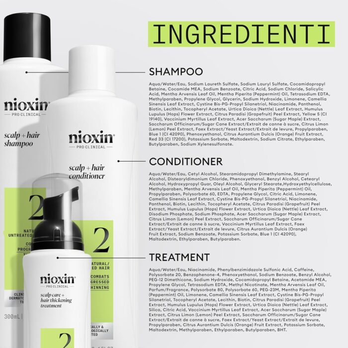 Nioxin Sistema 2 Kit Trifasico Shampoo 300ml Conditioner 300ml Treatment 100ml- kit assottigliamento avanzato Nioxin Sistema 2 Kit Trifasico Shampoo 300ml Conditioner 300ml Treatment 100ml- kit assottigliamento avanzato