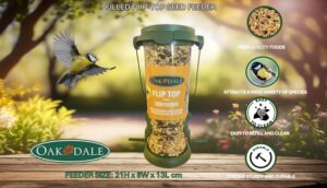 Oakdale Flip Top Premium Filled Seed Wild Bird Feeder Easy Fill With Dual Perch For Birdatching And Garden Outdoor Use All Weather