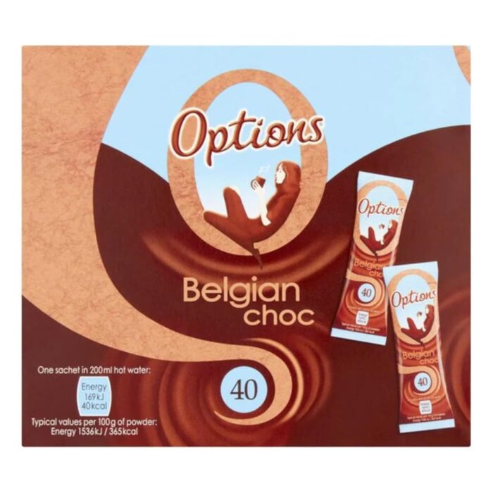 Options Belgian Chocolate Individual Sachets 100x11g Options Belgian Chocolate Individual Sachets 100x11g