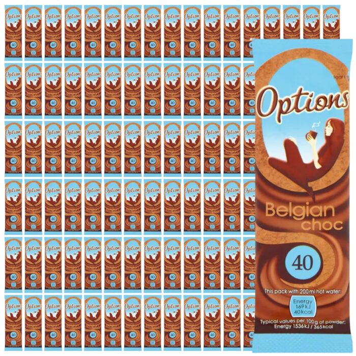 Options Belgian Chocolate Individual Sachets 100x11g Options Belgian Chocolate Individual Sachets 100x11g