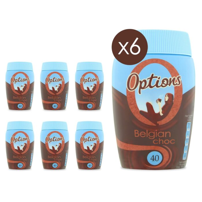 Options Belgian Chocolate Instant Hot Chocolate Powder 395g (6 Pack) – Perfect Low Calorie Treat Options Belgian Chocolate Instant Hot Chocolate Powder 395g (6 Pack) – Perfect Low Calorie Treat