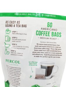Percol Americano Medium Roast Coffee 100% Arabica Ready To Drink Bags - 60 x 8g