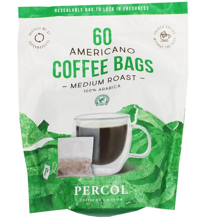 Percol Americano Medium Roast Coffee 100% Arabica Ready To Drink Bags - 60 x 8g Percol Americano Medium Roast Coffee 100% Arabica Ready To Drink Bags - 60 x 8g