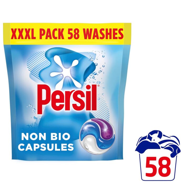 Persil Non Bio 3 in 1 Washing Capsules laundry capsules gentle next to sensitive skin for outstanding stain removal in quick & cold washes 58 washes