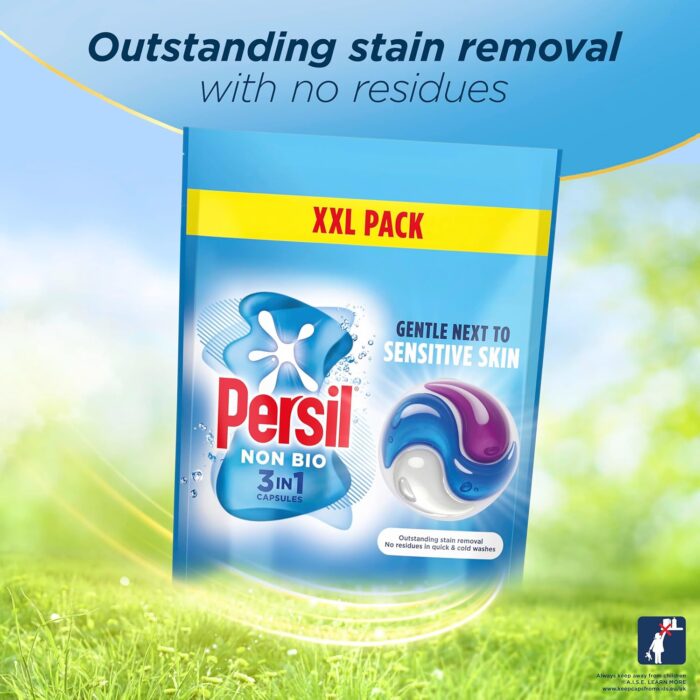 Persil Non Bio 3 in 1 Washing Capsules laundry capsules gentle next to sensitive skin for outstanding stain removal in quick & cold washes 48 washes Persil Non Bio 3 in 1 Washing Capsules laundry capsules gentle next to sensitive skin for outstanding stain removal in quick & cold washes 48 washes