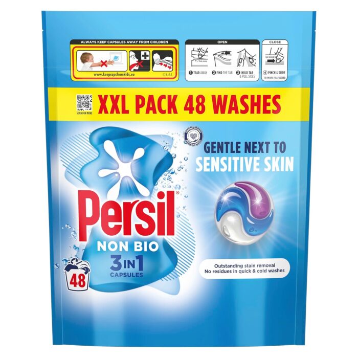 Persil Non Bio 3 in 1 Washing Capsules laundry capsules gentle next to sensitive skin for outstanding stain removal in quick & cold washes 48 washes Persil Non Bio 3 in 1 Washing Capsules laundry capsules gentle next to sensitive skin for outstanding stain removal in quick & cold washes 48 washes