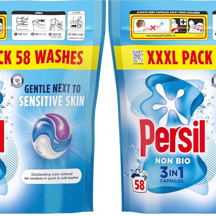 Persil Non Bio 3 in 1 Washing Capsules laundry capsules gentle next to sensitive skin for outstanding stain removal in quick & cold washes 58 washes