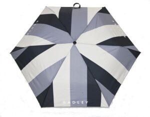 RADLEY London Womens Responsible Foldaway Telescopic Umbrella Tavistock Stripe in Black & Grey