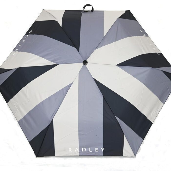RADLEY London Womens Responsible Foldaway Telescopic Umbrella Tavistock Stripe in Black & Grey