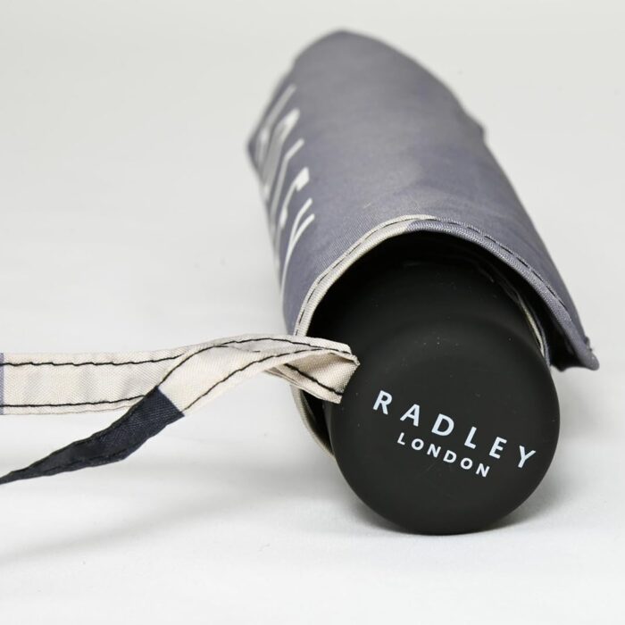 RADLEY London Womens Responsible Foldaway Telescopic Umbrella Tavistock Stripe in Black & Grey
